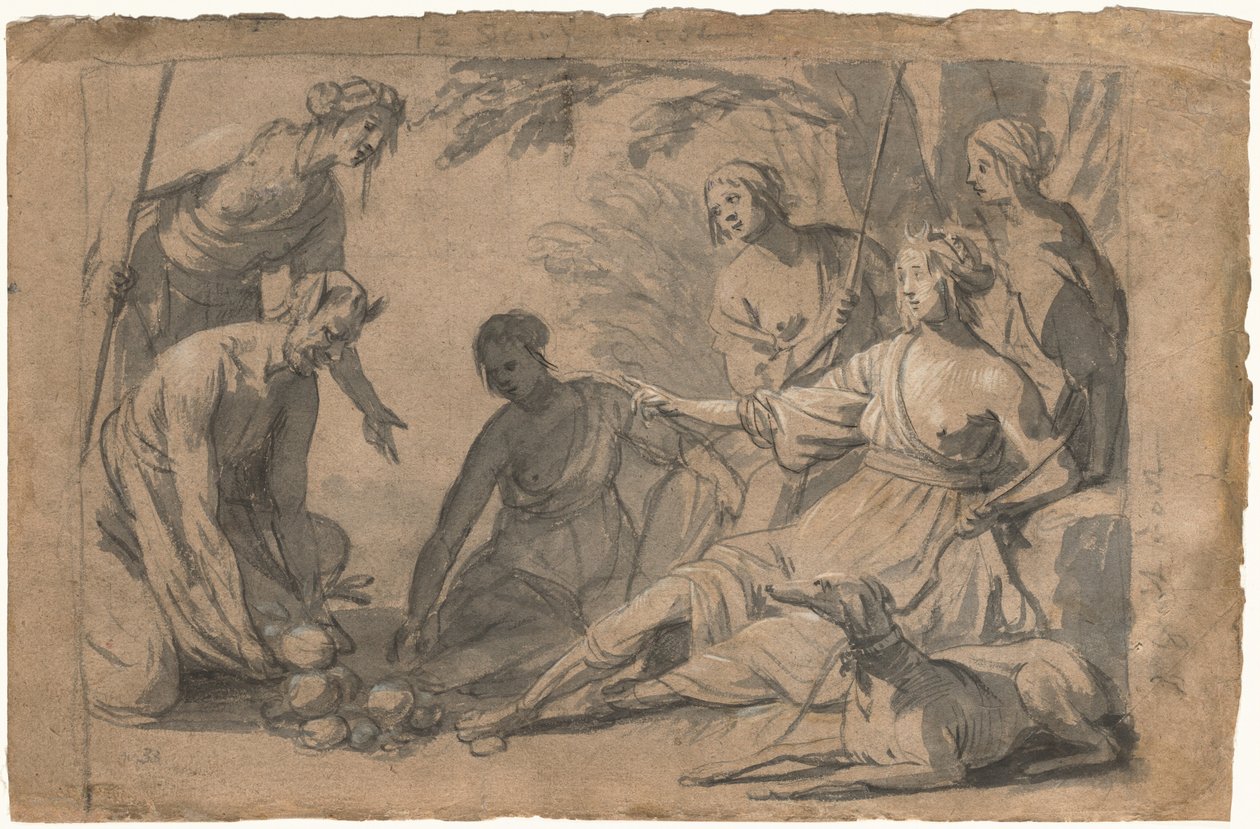Diana i cztery nimfy otrzymują prezenty od satyra autorstwa Gerrit van Honthorst