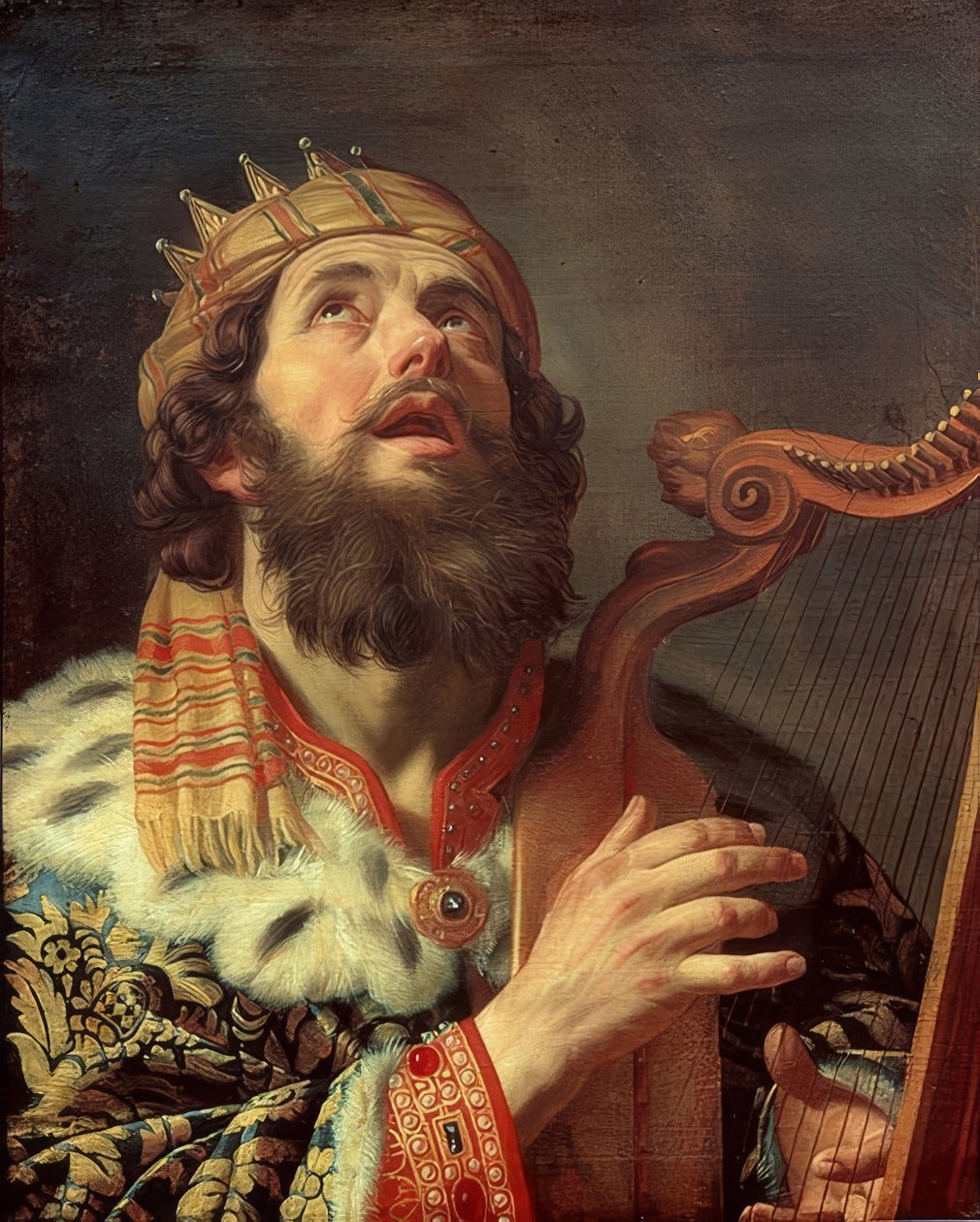 Król Dawid grający na harfie. 1622 autorstwa Gerrit van Honthorst