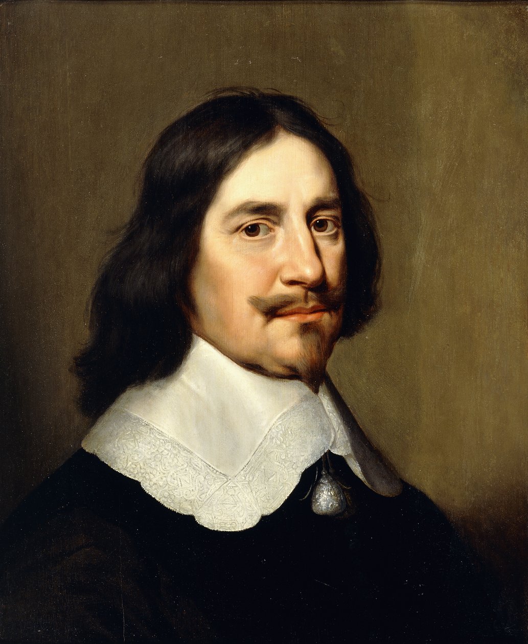 Portret dżentelmena, długość biustu, ubrany na czarno, autorstwa Gerrit van Honthorst
