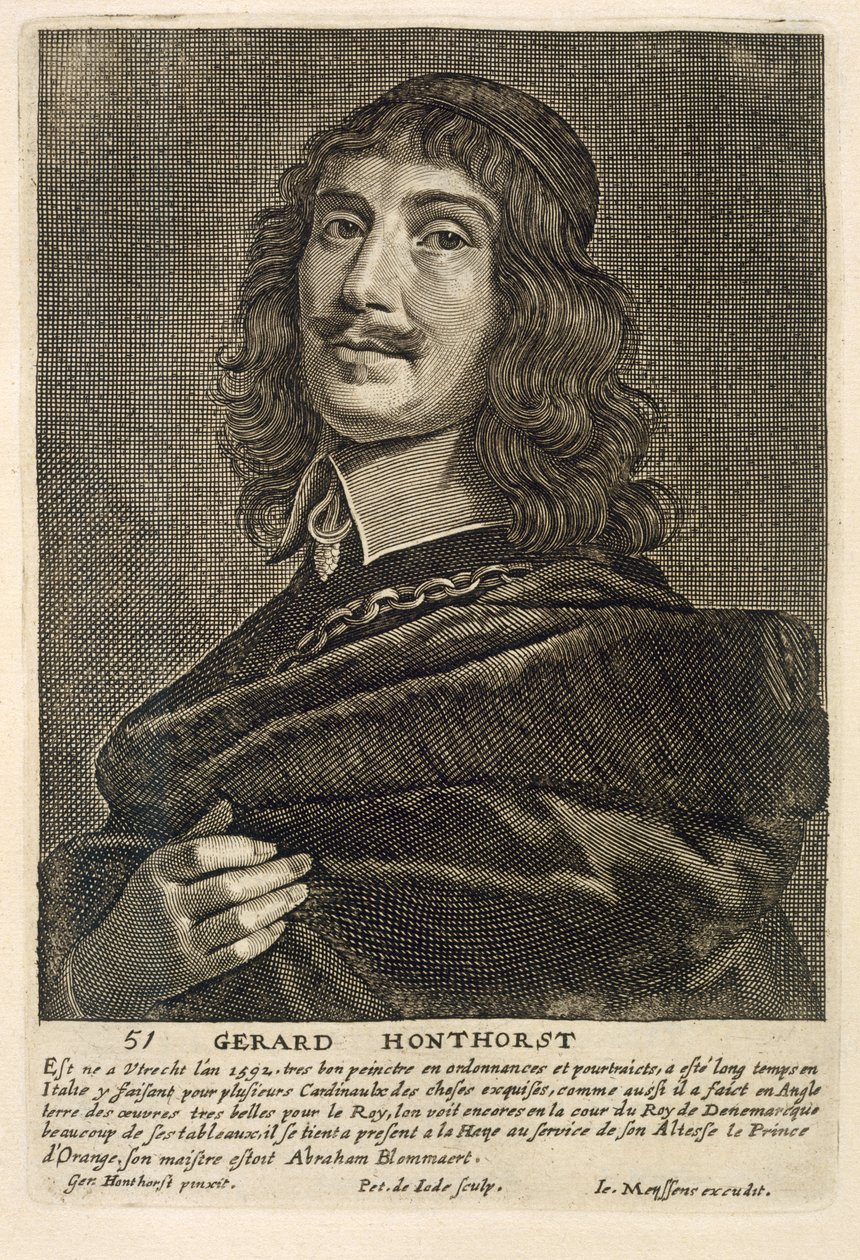 Autoportret, rytowany przez Johannesa Meyssensa (1612-70) autorstwa Gerrit van Honthorst