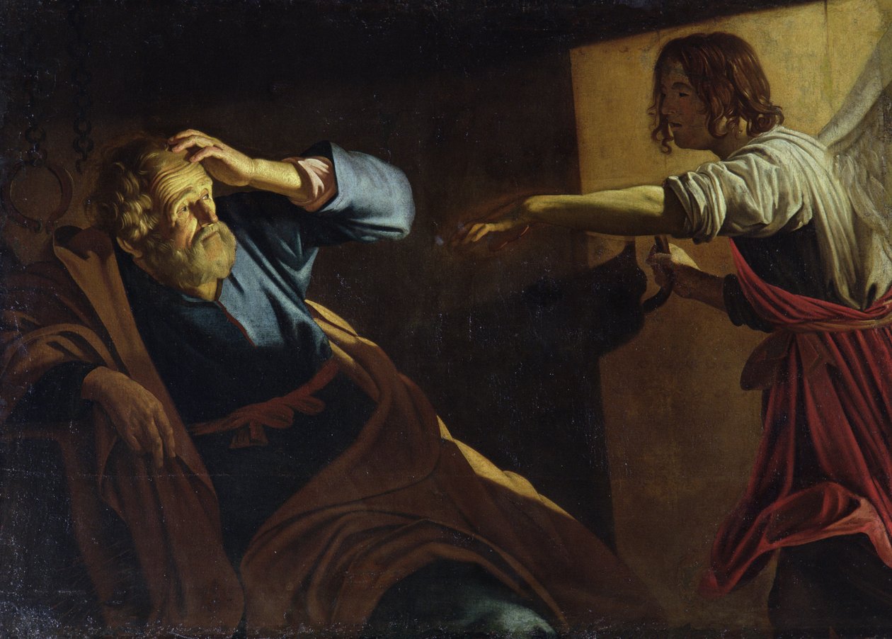 Św. Piotr zwolniony z więzienia autorstwa Gerrit van Honthorst