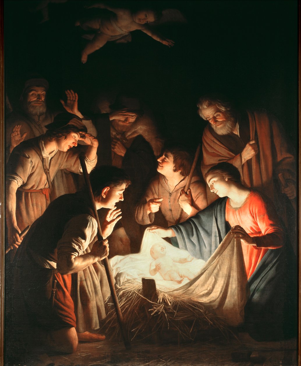 Adoracja pasterzy - olej na płótnie, ok. 1640 autorstwa Gerrit van Honthorst