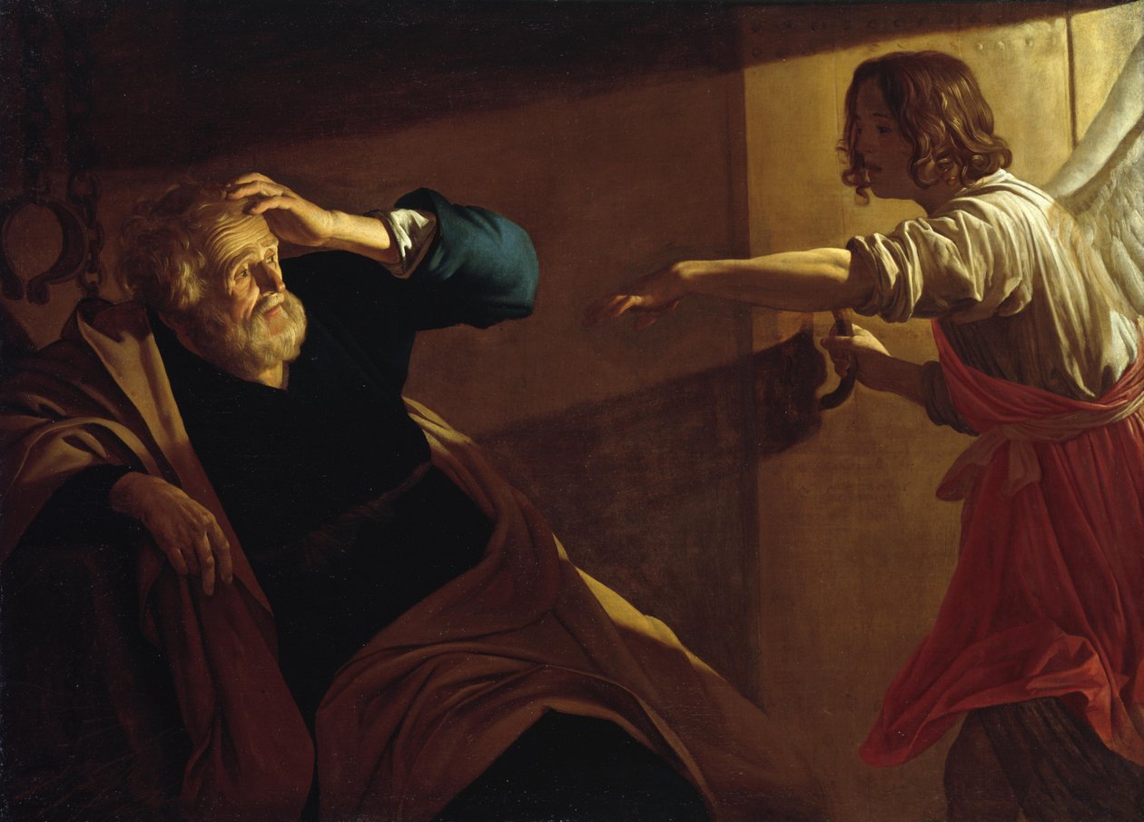Die Befreiung des Heiligen Petrus autorstwa Gerrit van Honthorst