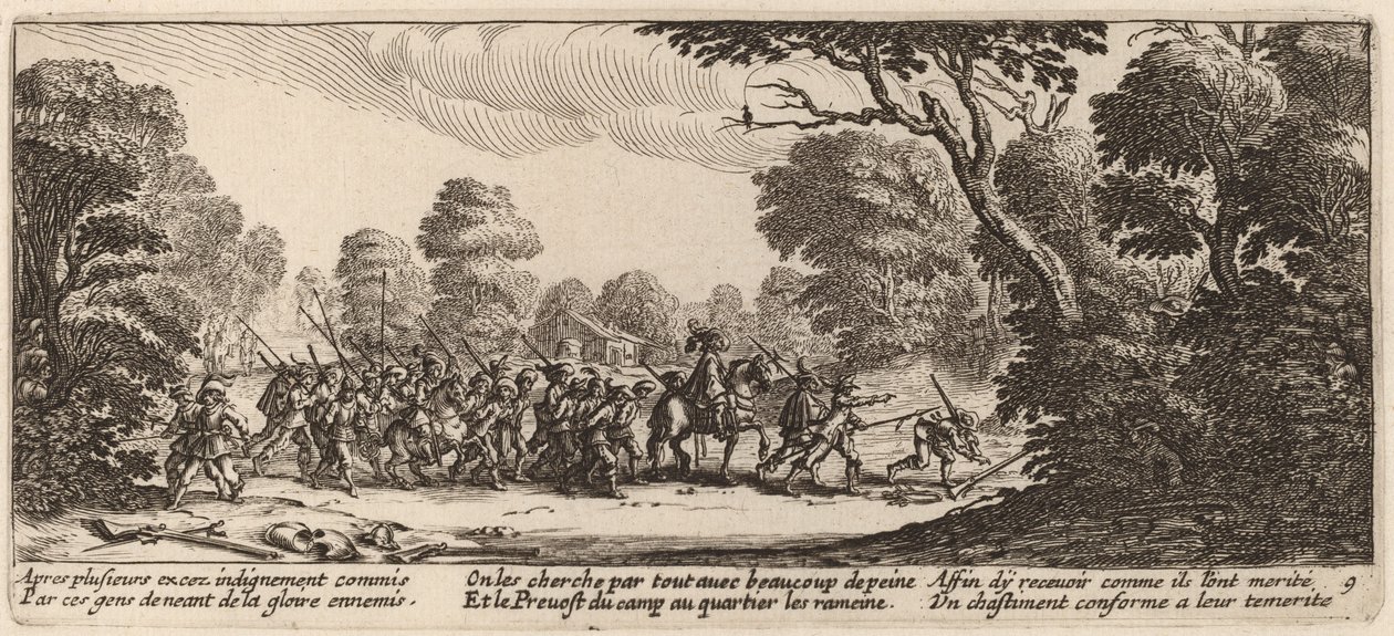 Odkrycie kryminalnych żołnierzy autorstwa Gerrit van Schagen after Jacques Callot