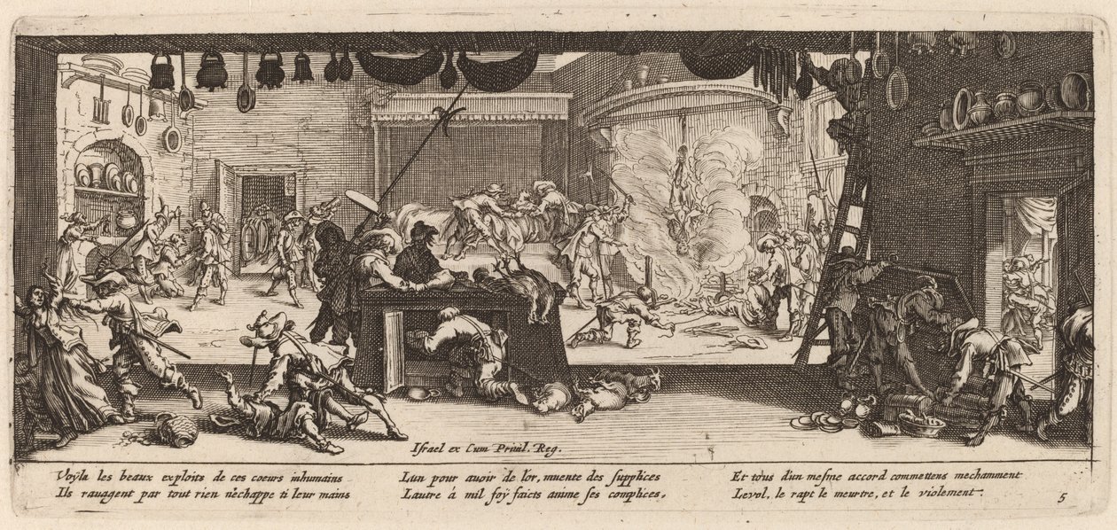 Plądrowanie dużej farmy autorstwa Gerrit van Schagen after Jacques Callot