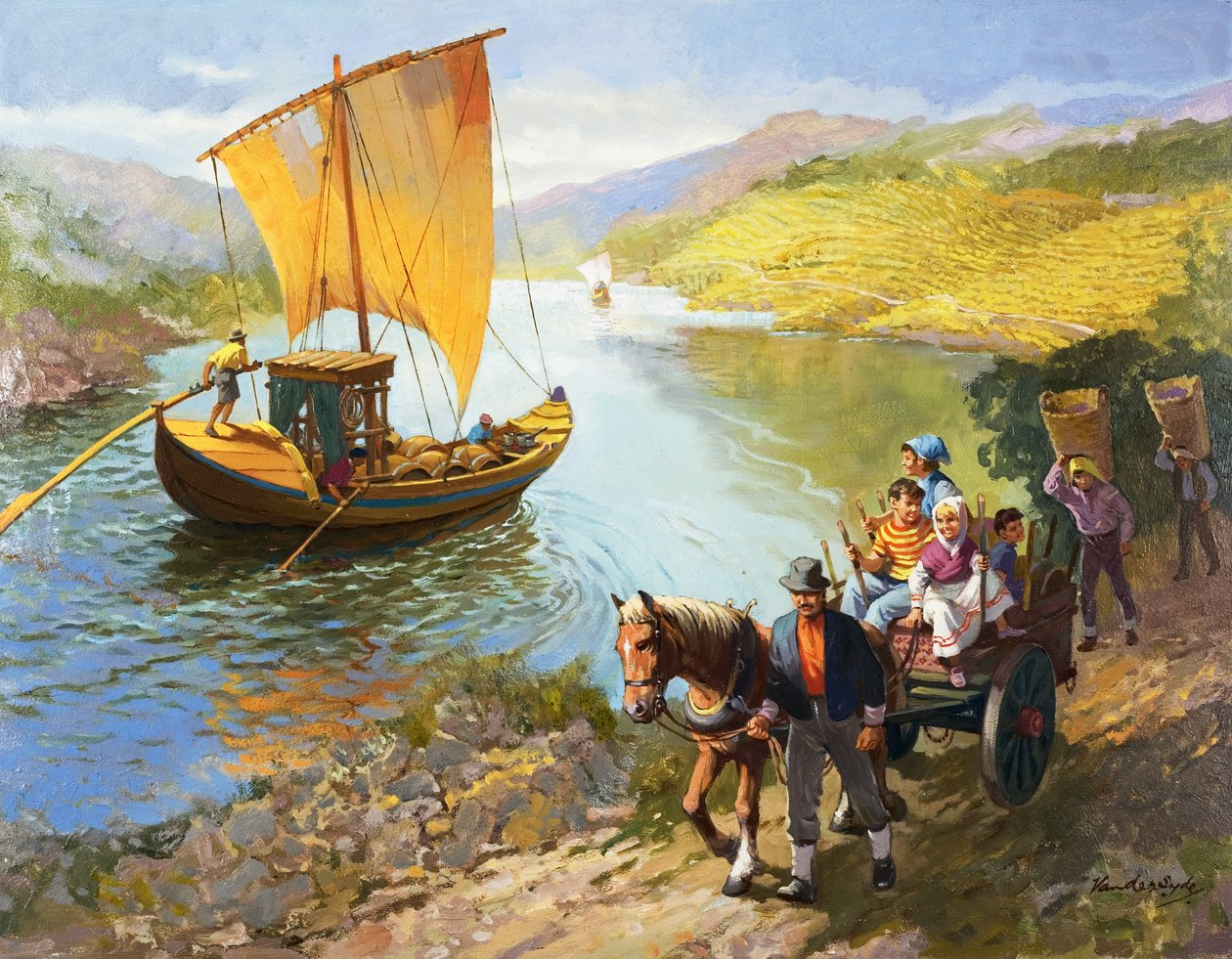 Portugalscy zbieracze winogron (gwasz na papierze) autorstwa Gerritt Vandersyde