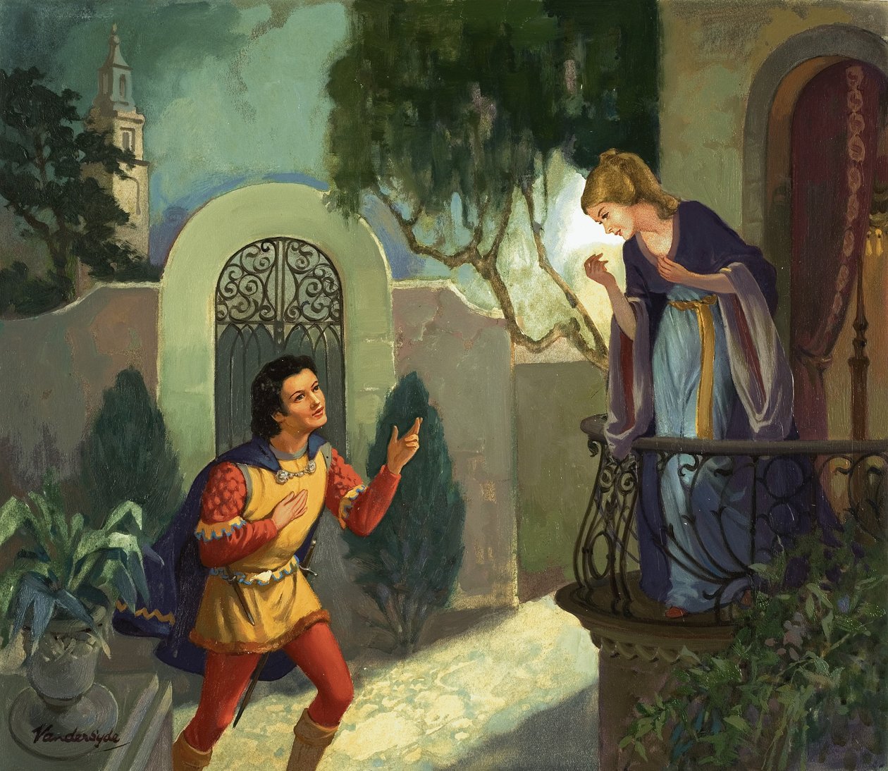 Niezidentyfikowana scena balkonowa, prawdopodobnie Romeo i Julia autorstwa Gerritt Vandersyde