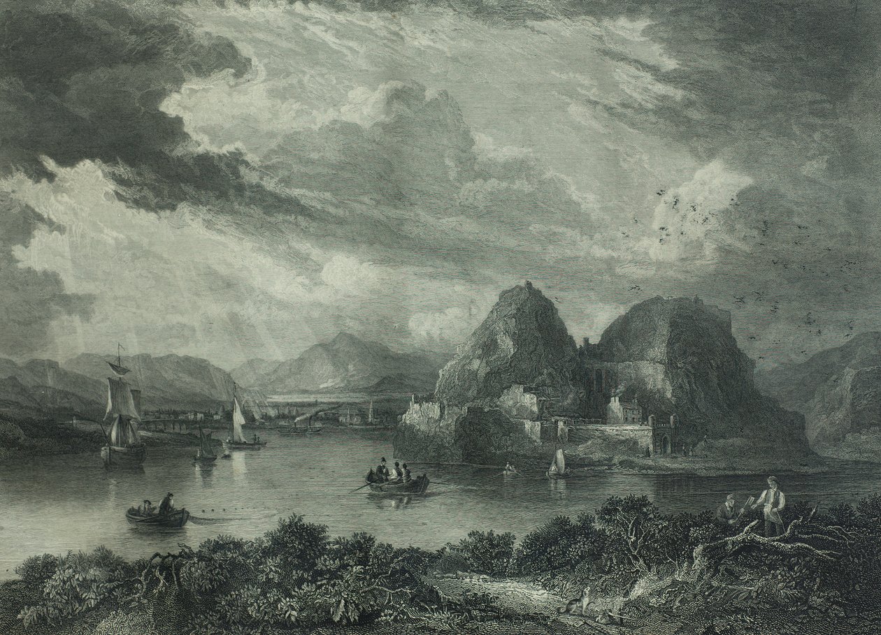 Zamek Dumbarton, c.1880 (grawerowanie) autorstwa Gershom Gourlay Cumming
