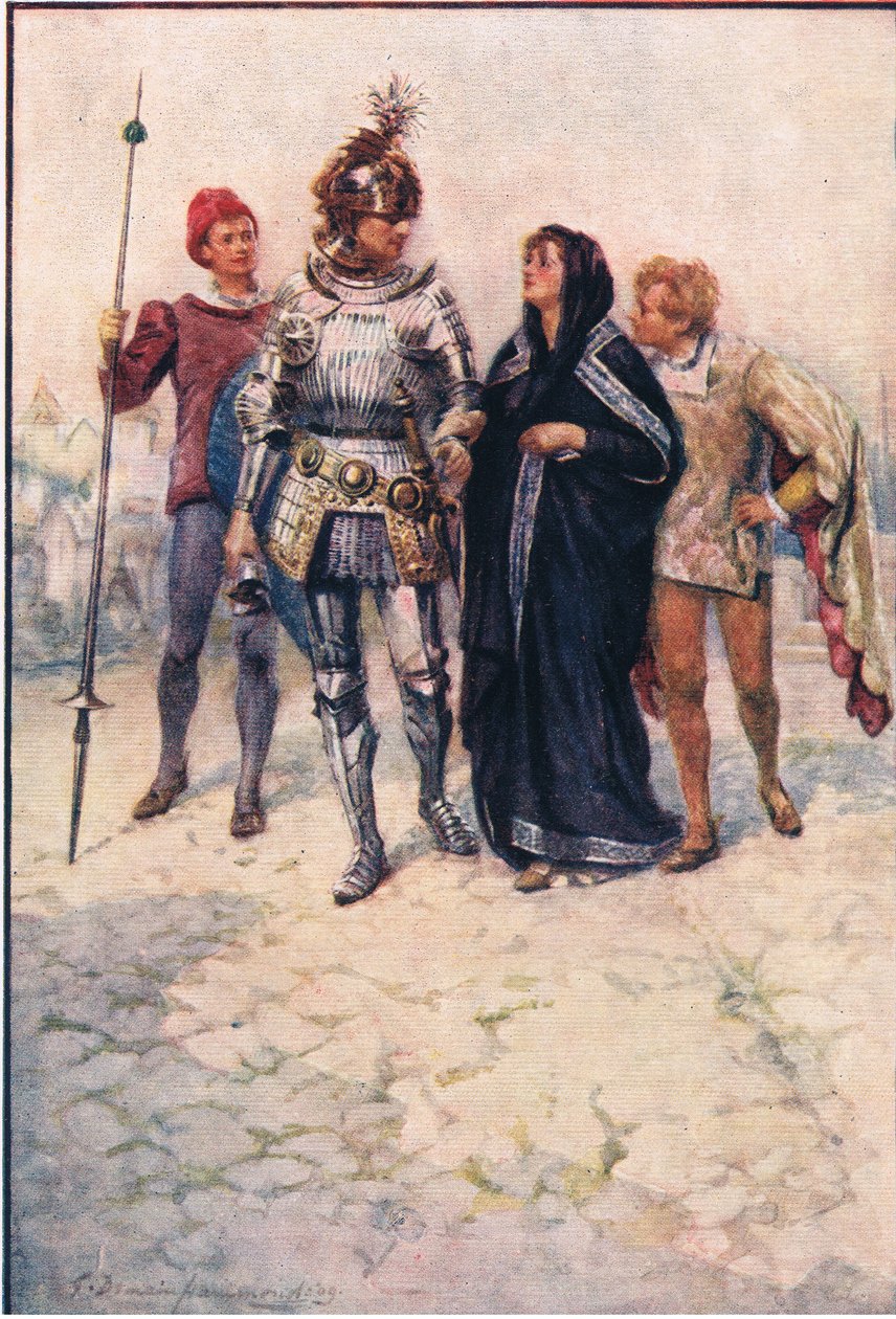 Książę Artur prowadzi Belge i jej synów do zamku, Opowieści z Faerie Queen opublikowane przez George
