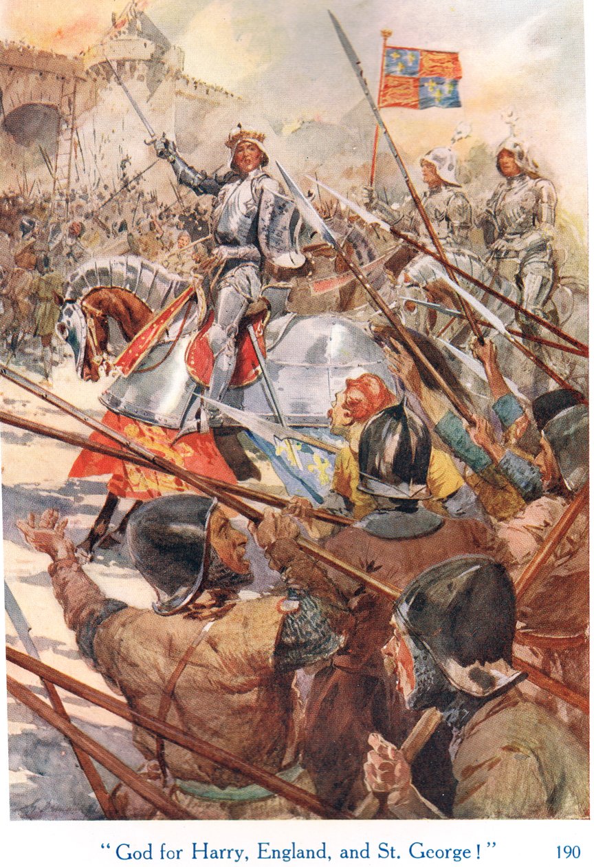 „God for Harry, England and St. George!”, Ilustracja z „Opowieści Szekspira o angielskich królach”, opublikowanych przez George Harrap & Son autorstwa Gertrude E. Demain Hammond