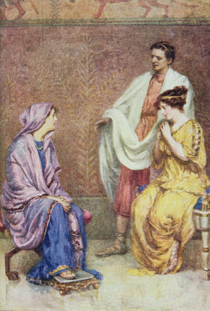 Jutro wieczorem, przez bramy Aten, wymyśliliśmy, żeby ukraść ilustrację z „Zimowej opowieści” w „Opowieściach z Szekspira: opowiadanie Thomasa Cartera”, opublikowanych ok. 1910 r. (litografia kolorowa) autorstwa Gertrude E. Demain Hammond