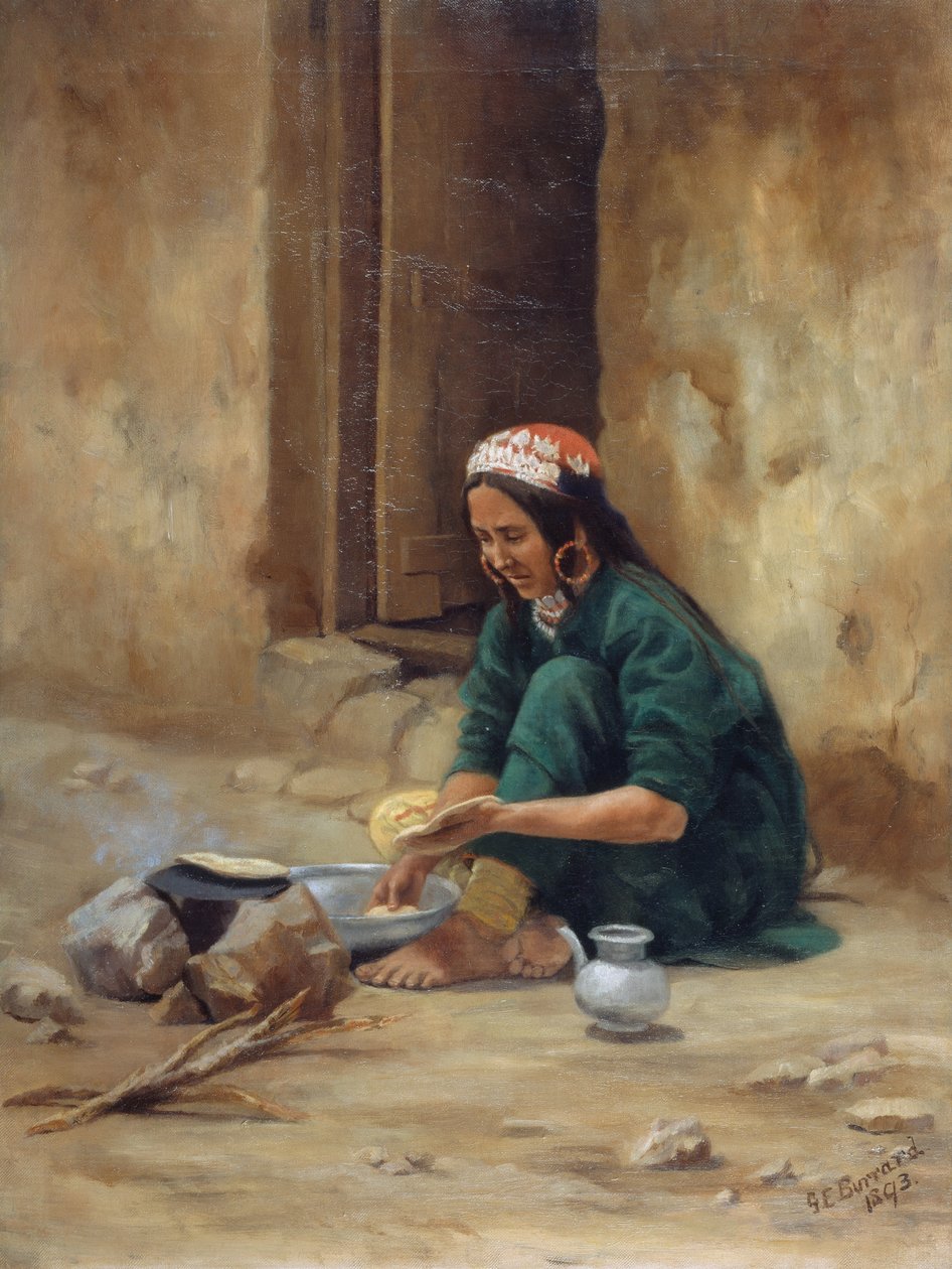 Kobieta ze wzgórza z Ladakhu, gotująca jedzenie, 1893 autorstwa Gertrude Ellen Burrard
