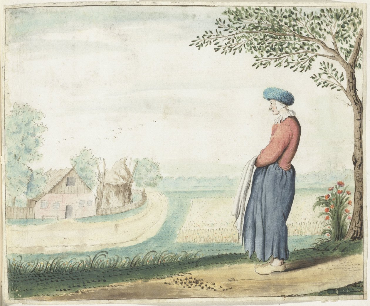 Chłopka w krajobrazie autorstwa Gesina ter Borch (signed by artist)