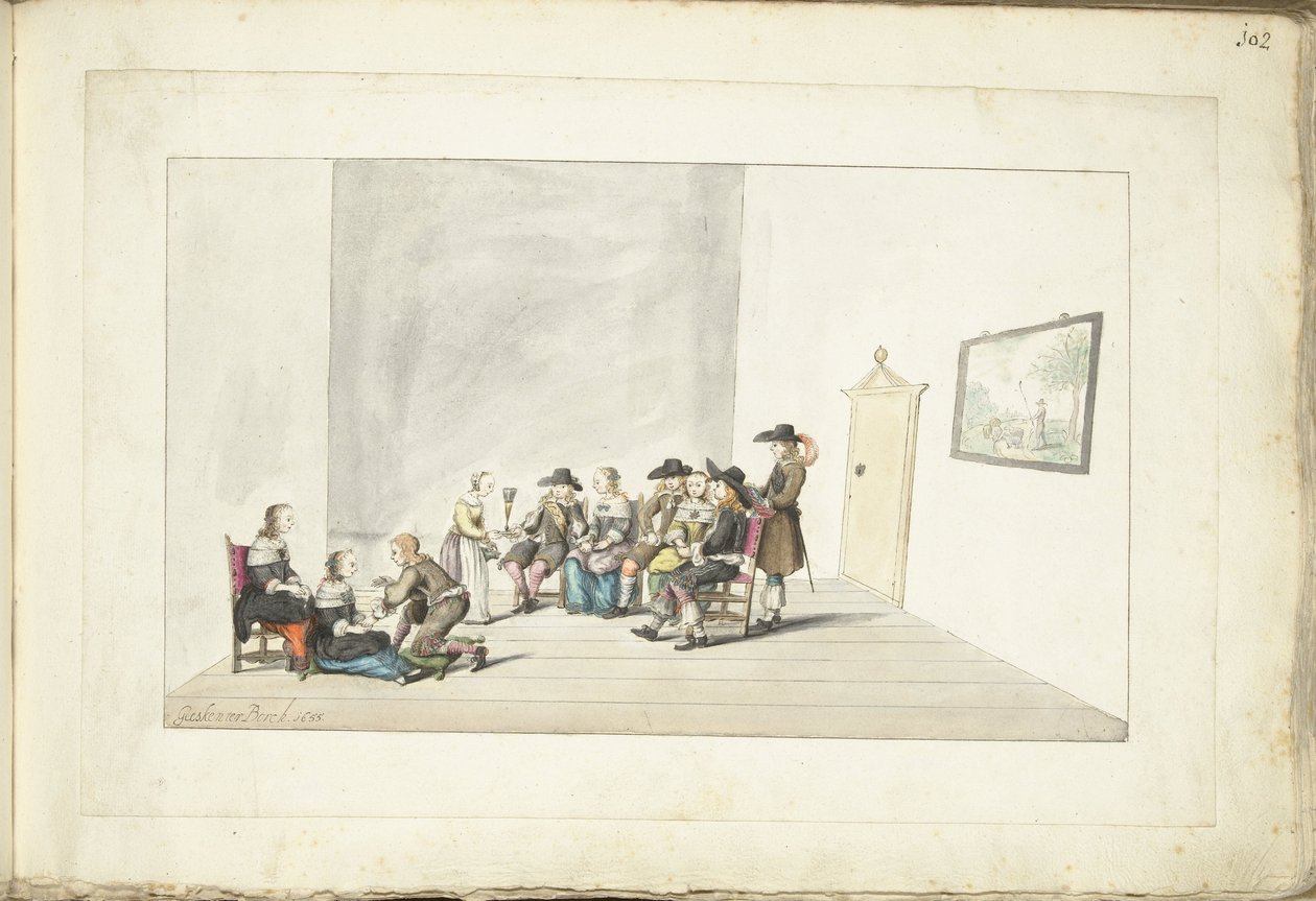 Towarzystwo dziesięciu młodych ludzi we wnętrzu autorstwa Gesina ter Borch (signed by artist)