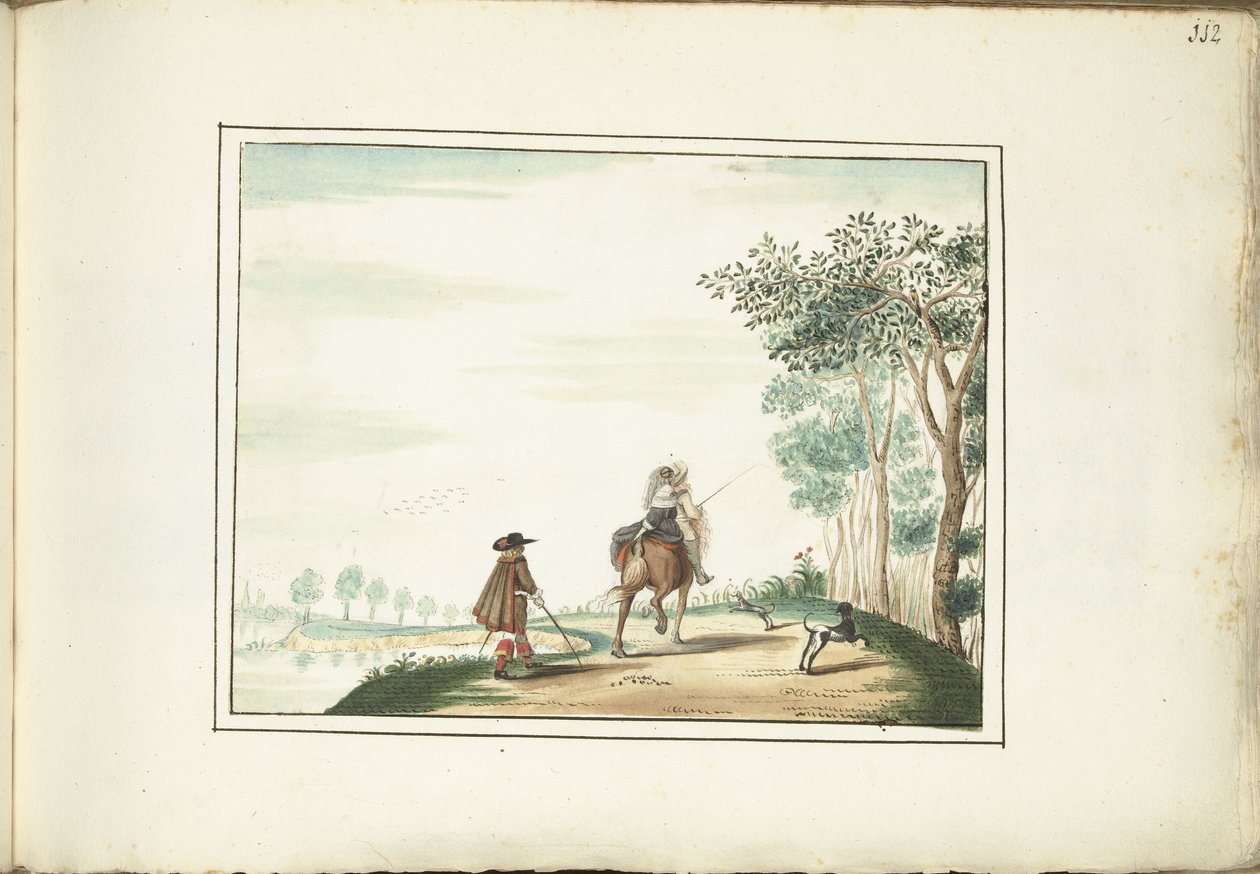 Pan i dama na koniu i pieszy w krajobrazie autorstwa Gesina ter Borch (signed by artist)