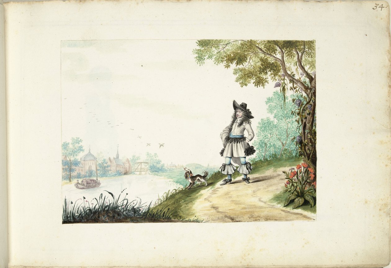 Panie idący wzdłuż rzeki autorstwa Gesina ter Borch (signed by artist)