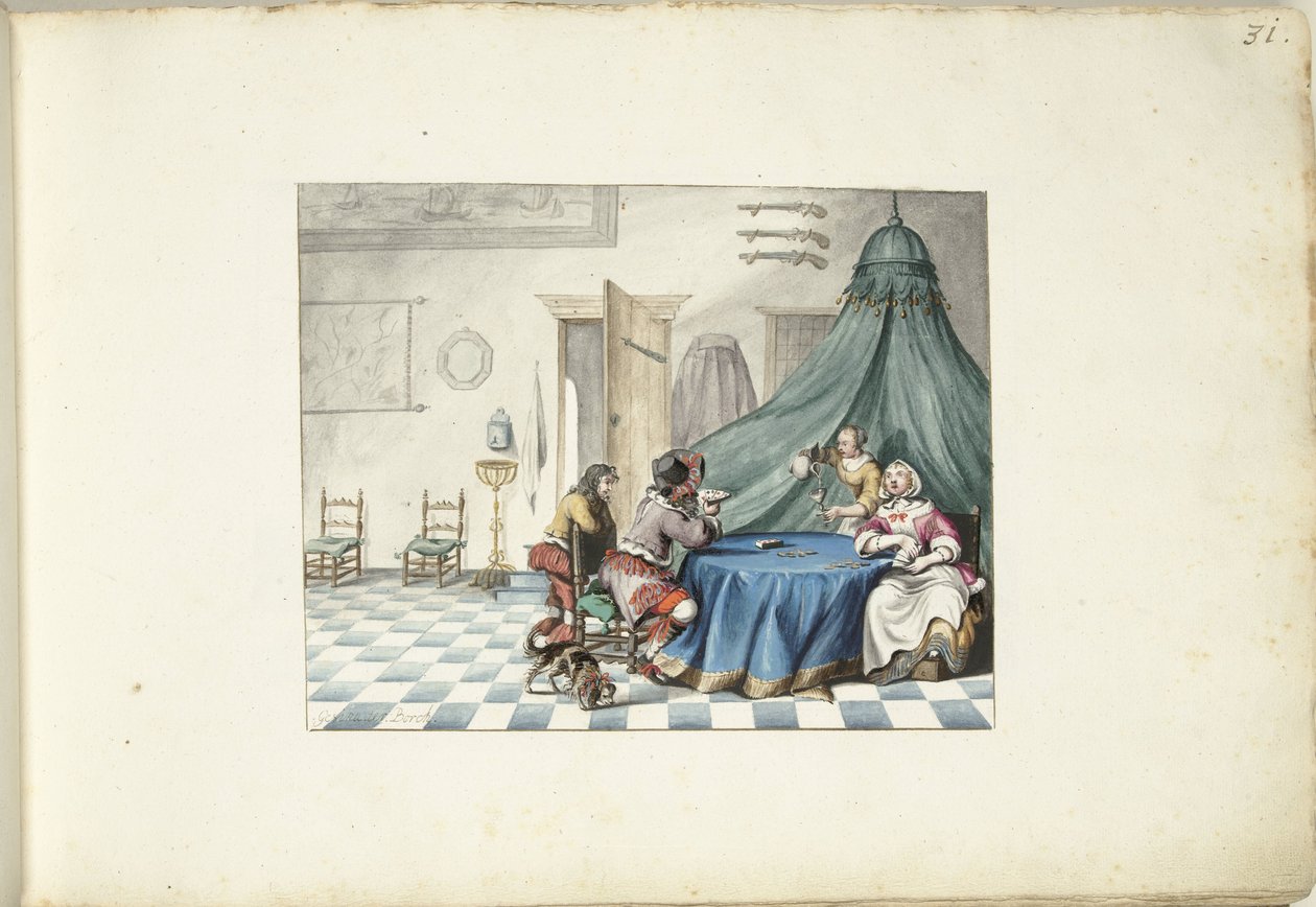 Gracze w karty we wnętrzu autorstwa Gesina ter Borch (signed by artist)