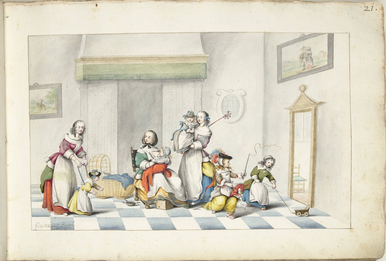 Pokój dziecięcy z trzema kobietami i dziećmi autorstwa Gesina ter Borch (signed by artist)