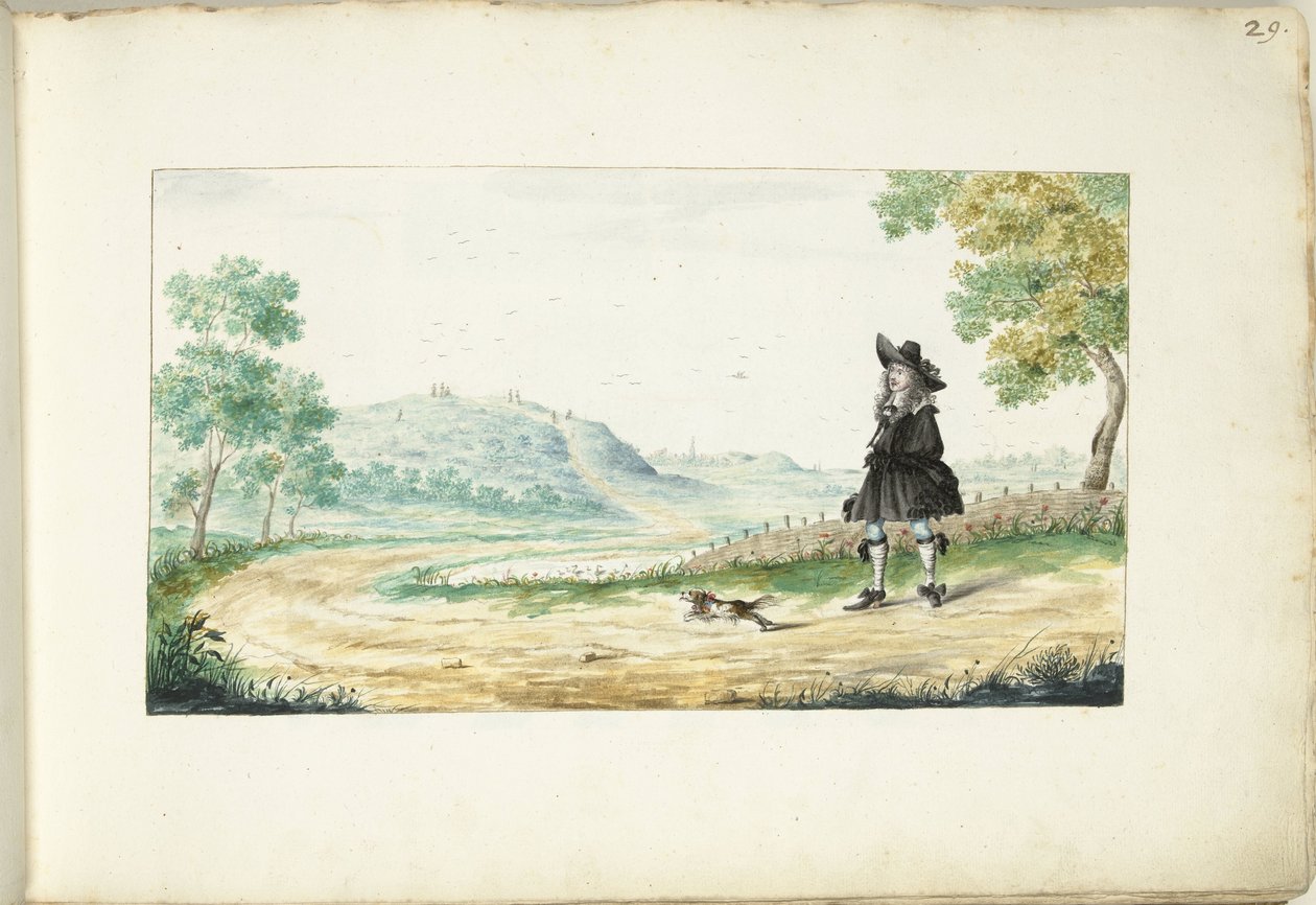 Biegnący dżentelmen na wiejskiej drodze autorstwa Gesina ter Borch (signed by artist)