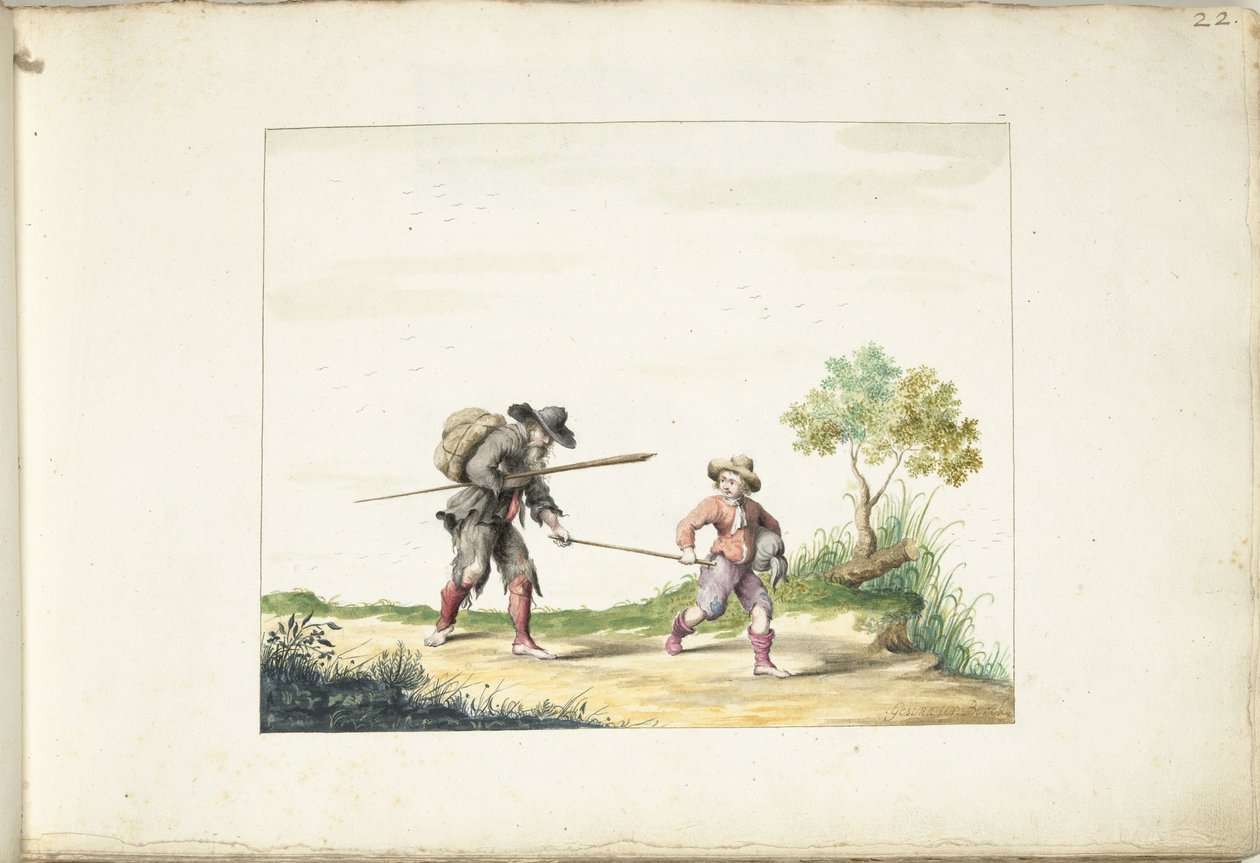 Stary ślepy żebrak prowadzony przez chłopca autorstwa Gesina ter Borch (signed by artist)