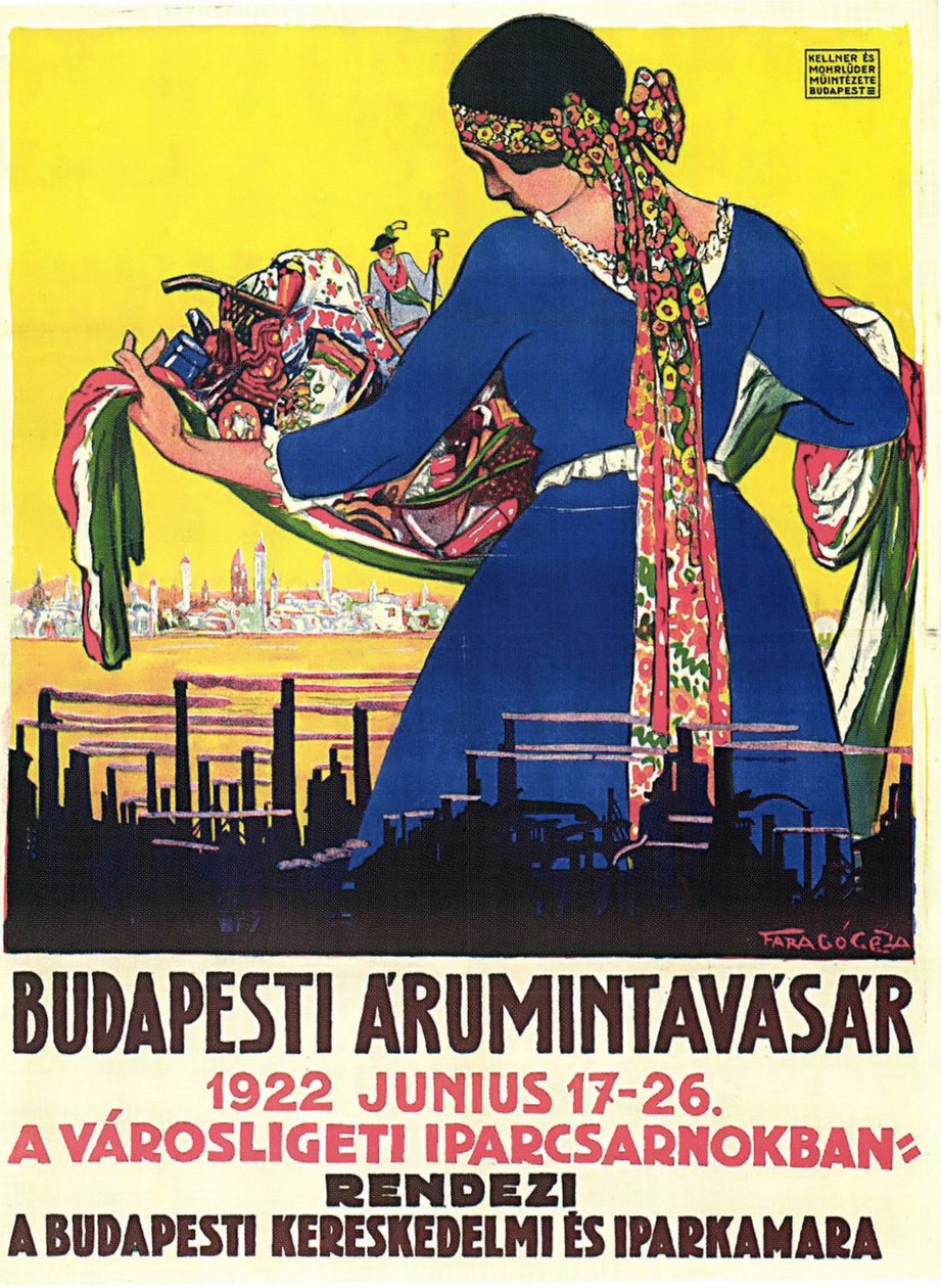 Plakat Targów Towarowych w Budapeszcie autorstwa Geza Farago