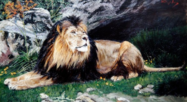 Barbary lub Atlas Lion, ok. 1890-1900 (olej na płótnie) autorstwa Geza Vastagh