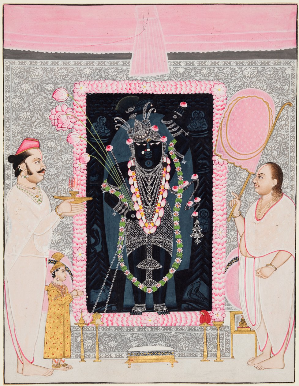 Główny Kapłan Tilakayat Govardhanlalji MKS Ofiary dla Shri Nathji podczas uroczystości... 1890 autorstwa Ghasiram Hardev Sharma