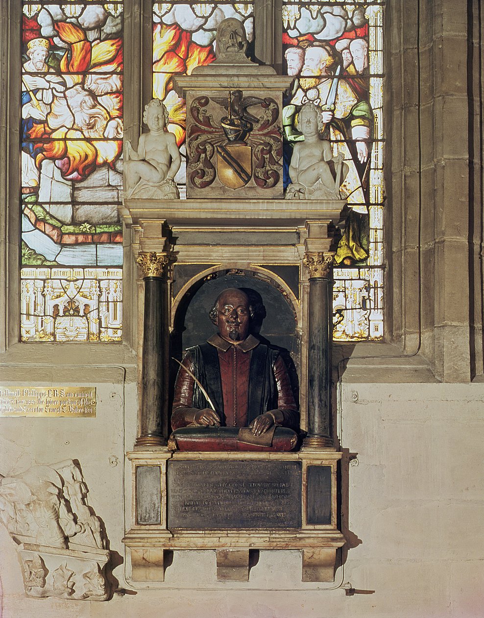 Pomnik Williama Szekspira (1564-1616) c.1616-23 (kamień i marmur) autorstwa Gheerart Janssen