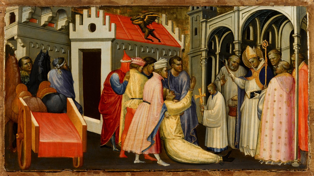 Św. Hugh z Lincoln egzorcyzmuje mężczyznę opętanego przez diabła, 1404-1407 autorstwa Gherardo Starnina