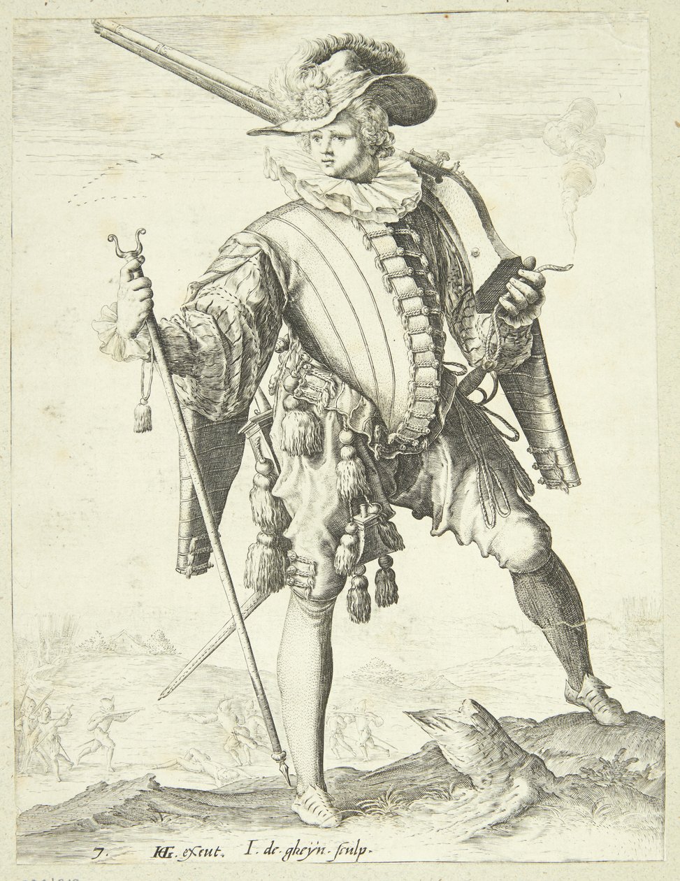 Żołnierz z paskiem podbródkowym (arquebuse) autorstwa Gheyn, Jacques II de
