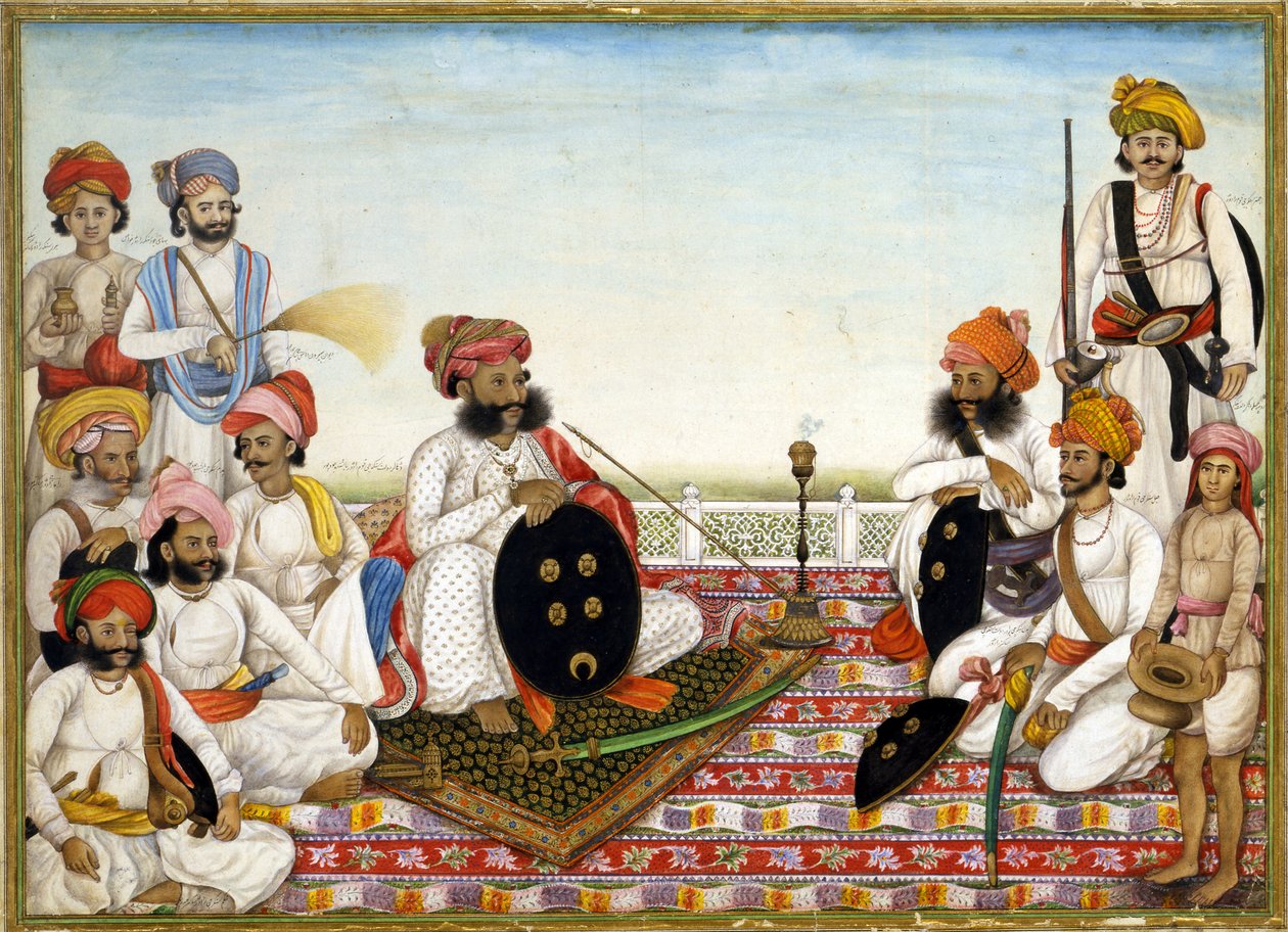 Thakur Dawlat Singh wśród dworzan, ok. 1825 autorstwa Ghulam Ali Khan