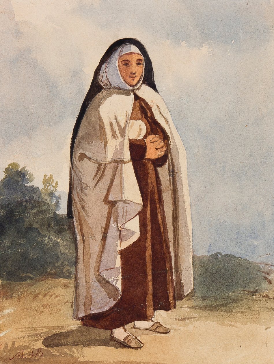 Zakonnica, z uzupełnieniami księżnej Marii Annunziaty di Borbone (1843-1871) (ołówek i wc na papierze) autorstwa Giacinto Gigante