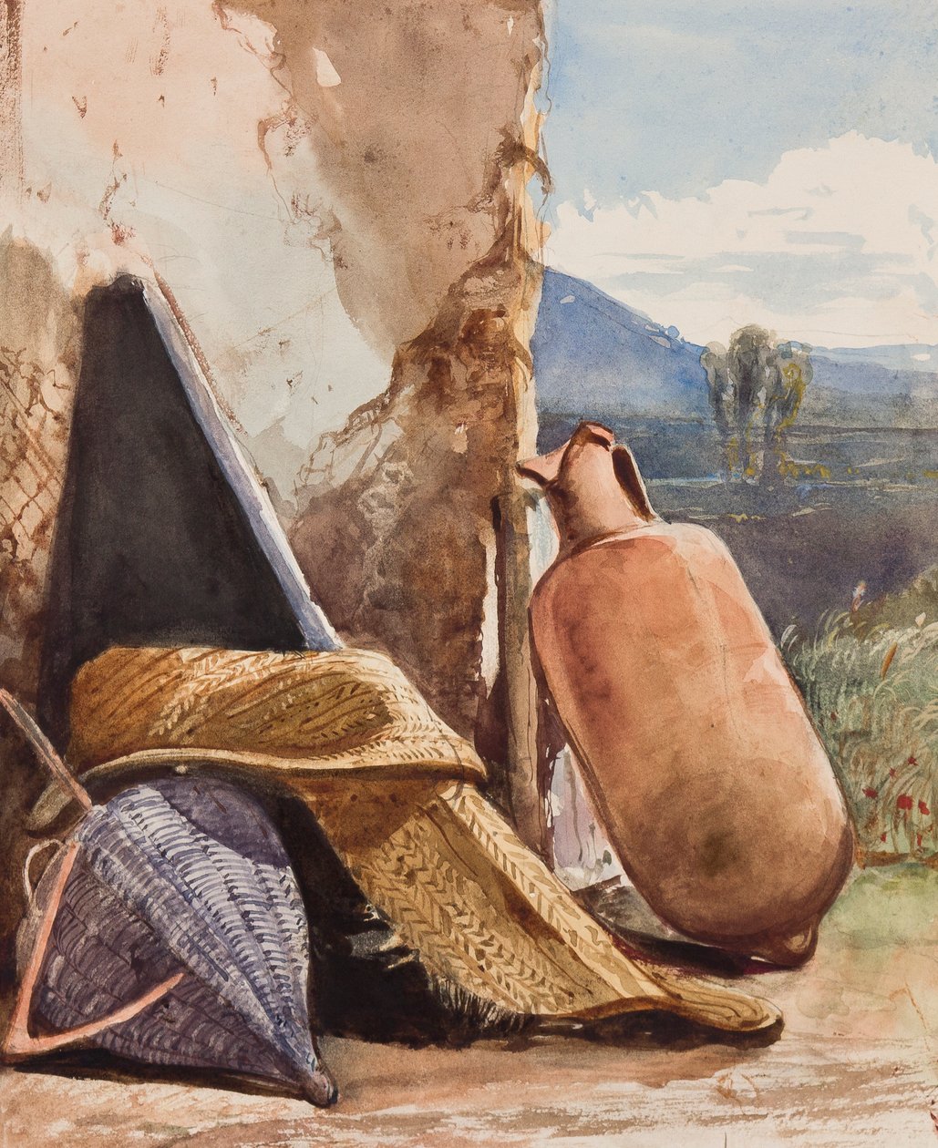 Kosze i amfora z dodatkami księcia Alfonsa Marii di Borbone (1841-1934) (ołówek, wc i gwasz na papierze) autorstwa Giacinto Gigante