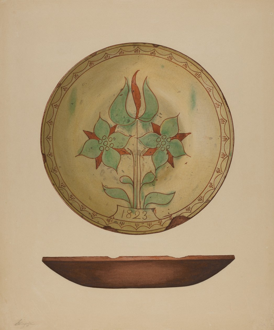 Talerz z tulipanem i dwoma kwiatami, 1938. autorstwa Giacinto Capelli