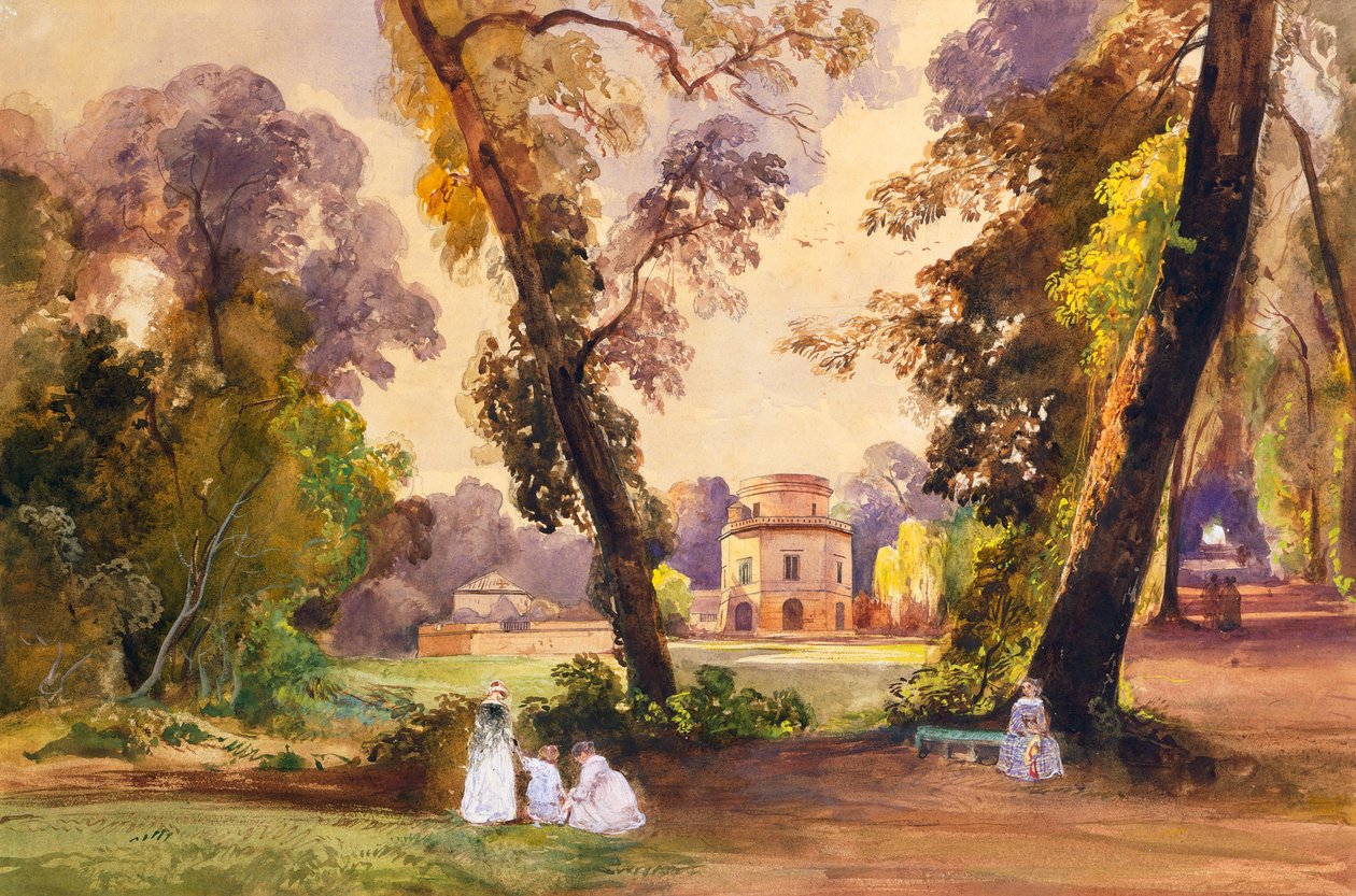 Domek Myśliwski w parku Caserta, ok.1852-55 (ołówek i tempera) autorstwa Giacinto Gigante