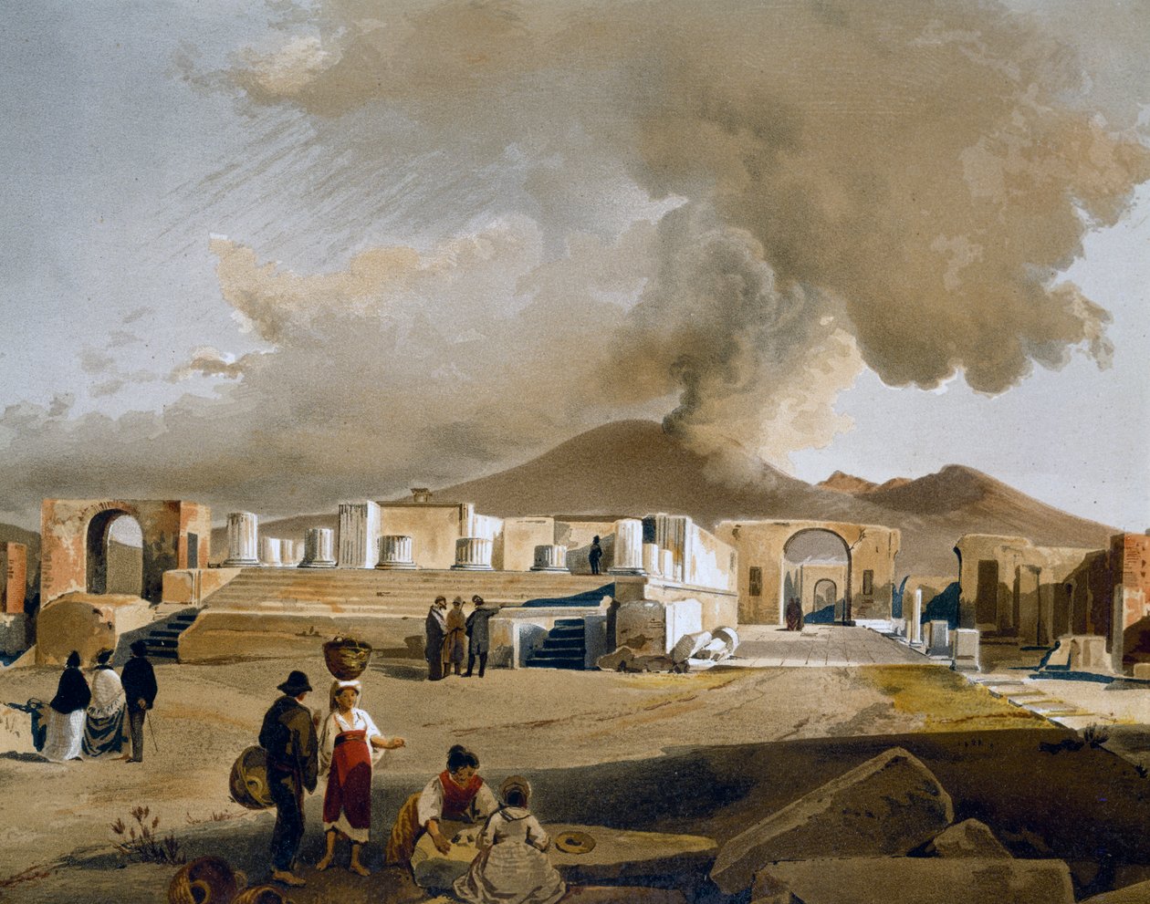 Widok Forum i Świątyni Jowisza w Pompejach, ilustracja Giacinto Gigante (1806-1876) z Domów i pomników w Pompejach, Fausto i Felice Niccolini autorstwa Giacinto Gigante
