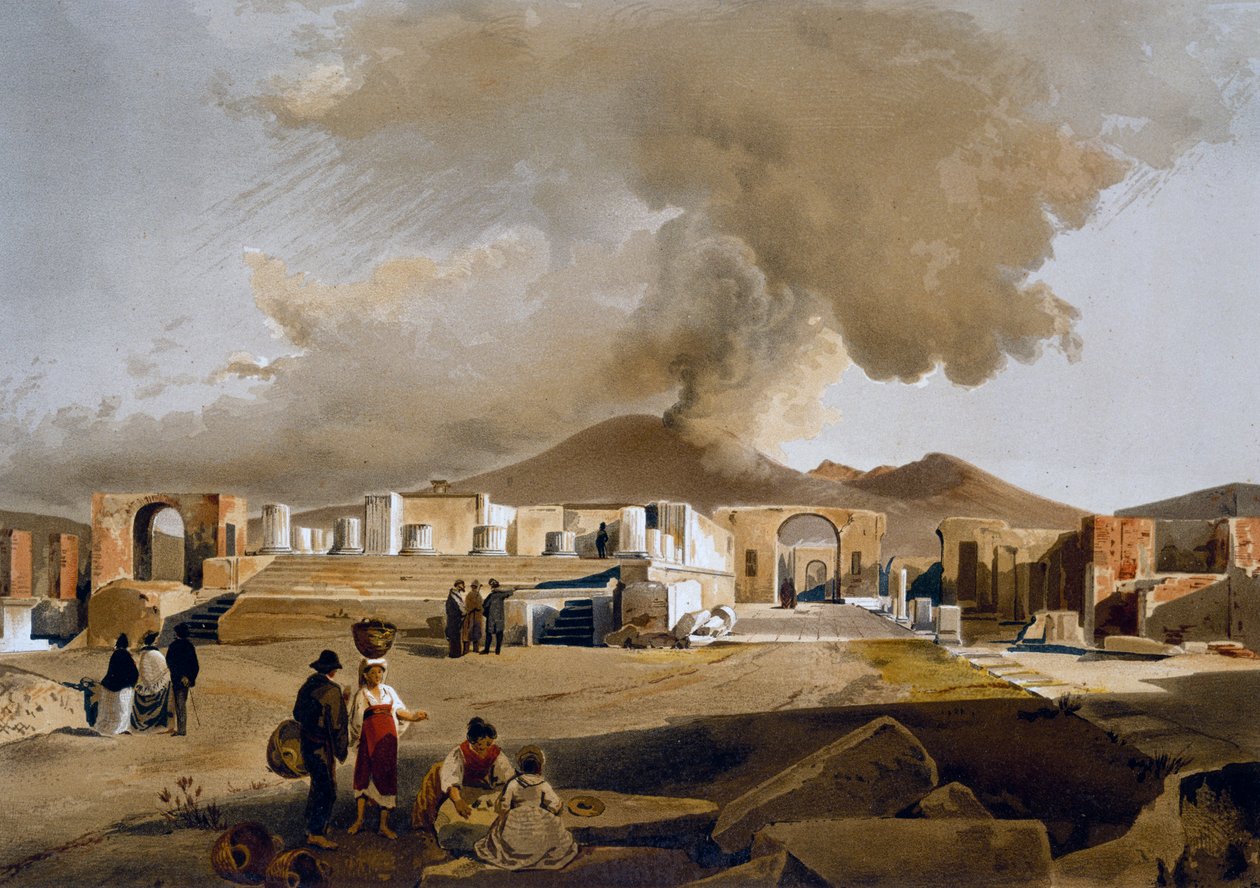 Widok Forum i Świątyni Jowisza w Pompejach, ilustracja Giacinto Gigante (1806-1876) z Domów i pomników w Pompejach, Fausto i Felice Niccolini autorstwa Giacinto Gigante
