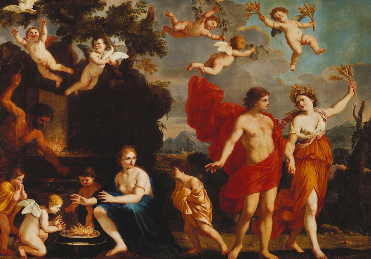 Bez Bachusa i Ceres Wenus jest zimna, autorstwa Giacinto Gimignani or Gemignano