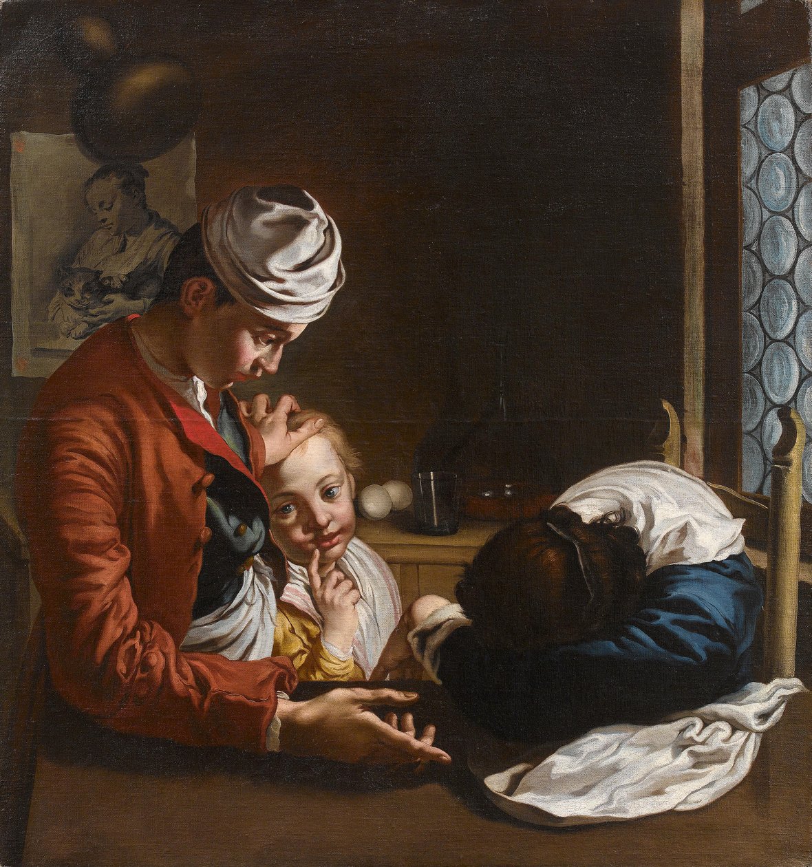 Scena rodzinna we wnętrzu Szkoła lombardzka, XVIII w., przypisywana Giacomo Cerutiemu (Mediolan 1698-1767) (autor: Cristina Geddo) autorstwa Giacomo Ceruti