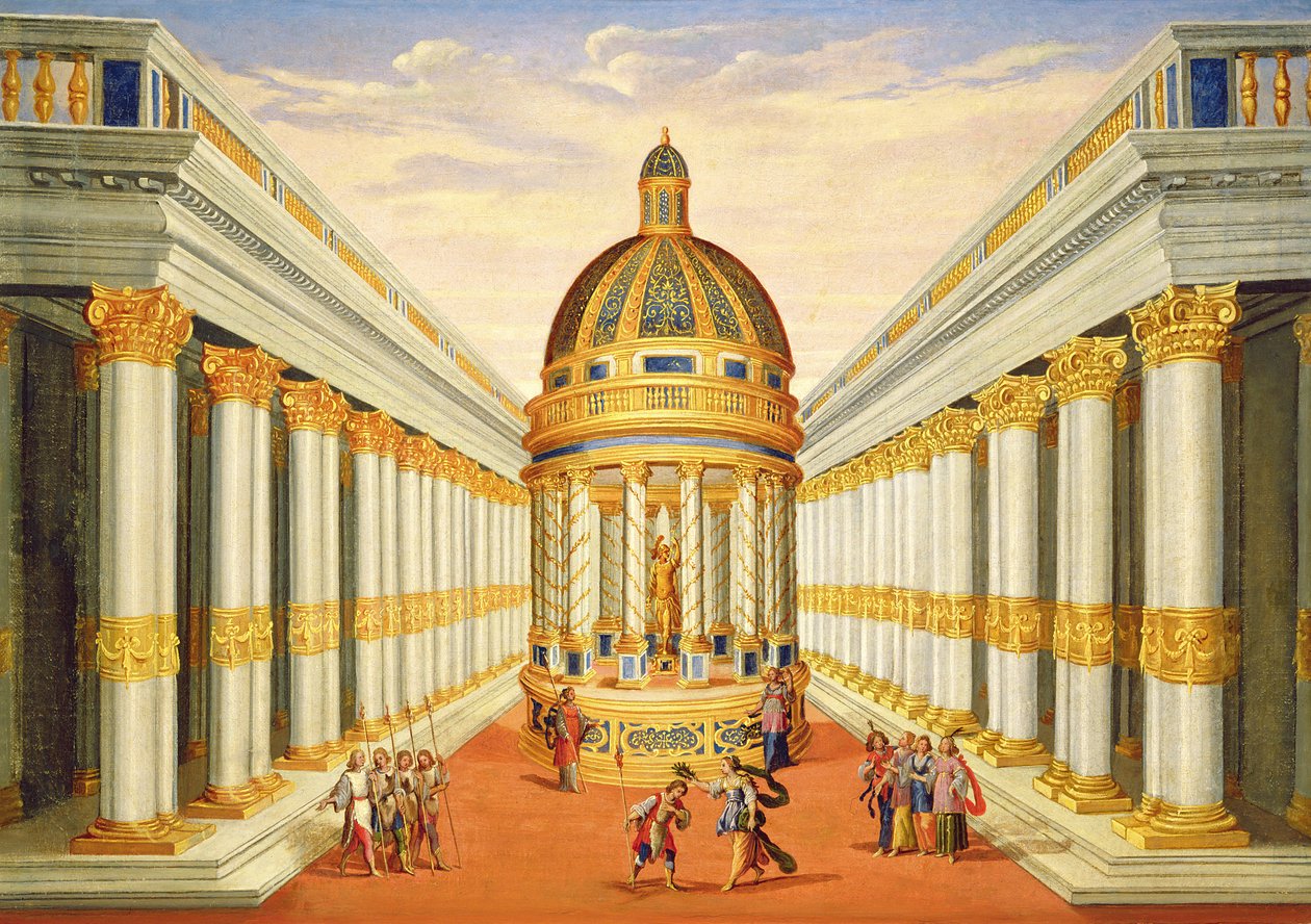 Akt I, sceny VII i VIII: Świątynia Baccusa autorstwa Giacomo Torelli