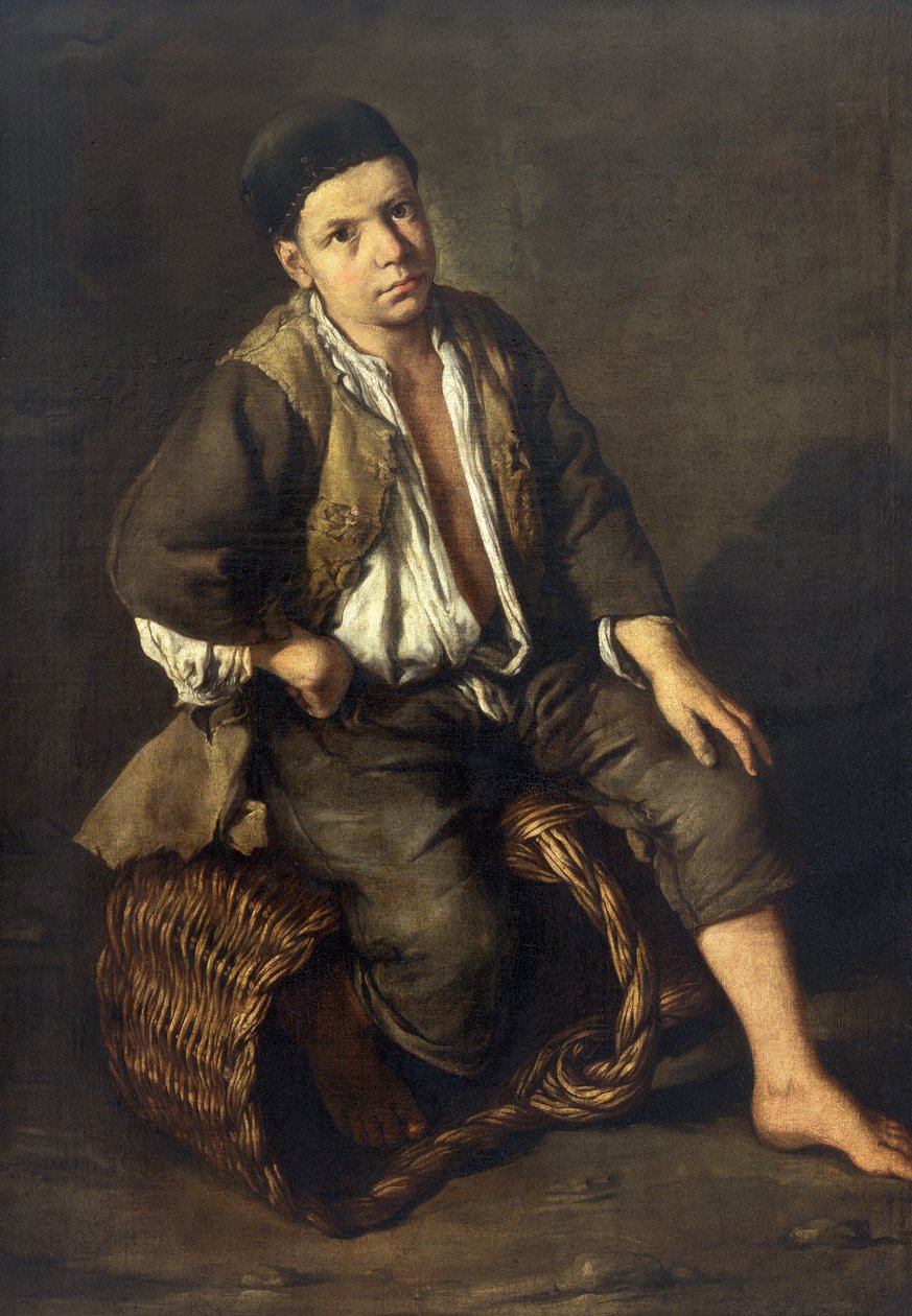 Chłopiec na posyłki siedzący na koszu, ok. 1735 (olej na płótnie) autorstwa Giacomo Ceruti