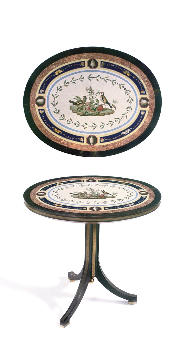 Blat mikromozaikowy, Rzym, koniec XVIII w. (mozaika, heban i drewno satynowe z oprawą ormolu) autorstwa Giacomo (attr. to) Raffaelli