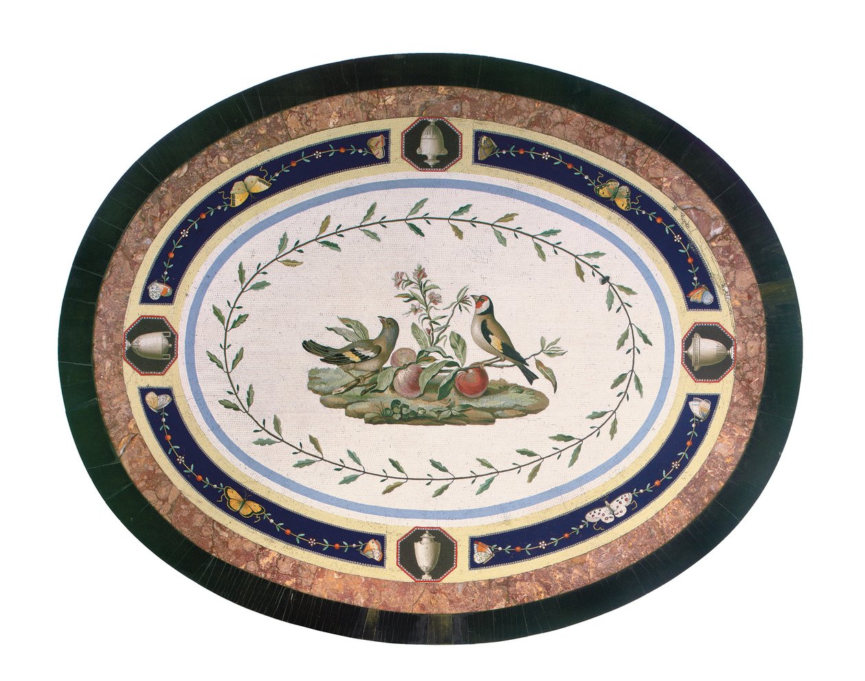 Blat mikromozaikowy, Rzym, koniec XVIII w. (mozaika, heban i drewno satynowe z oprawą ormolu) autorstwa Giacomo (attr. to) Raffaelli