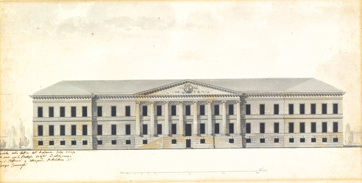 Elewacja fasady Akademii Nauk w Petersburgu autorstwa Giacomo Antonio Domenico Quarenghi