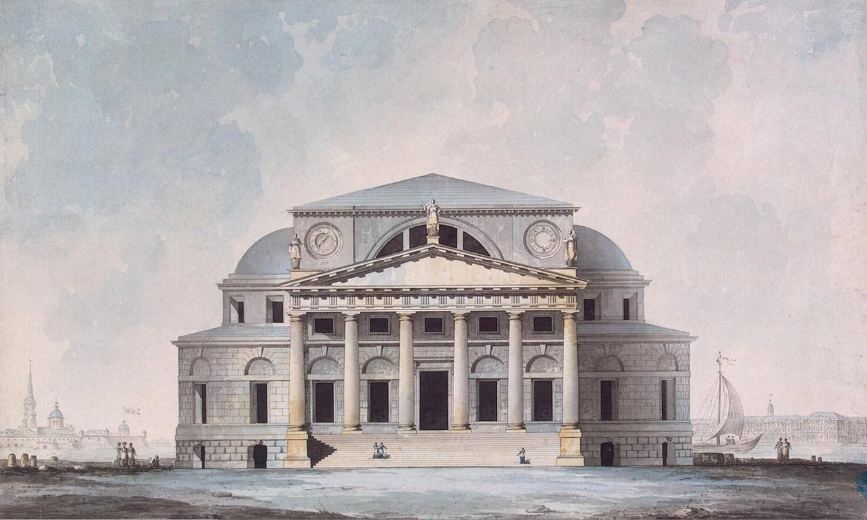 Fasada budynku Giełdy Papierów Wartościowych w Sankt Petersburgu, 1783 autorstwa Giacomo Antonio Domenico Quarenghi