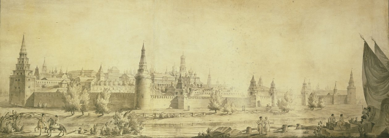 Panoramiczny widok na Kreml moskiewski pod koniec XVIII wieku, koniec lat 90. XIX wieku autorstwa Giacomo Antonio Domenico Quarenghi
