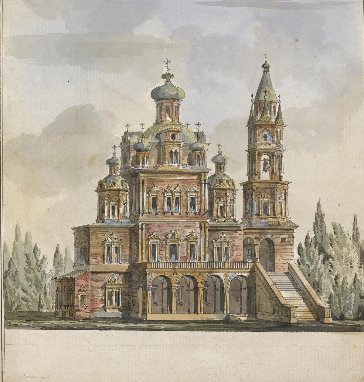 Projekt cerkwi Zaśnięcia Bogurodzicy przy ulicy Pokrowka w Moskwie autorstwa Giacomo Antonio Domenico Quarenghi