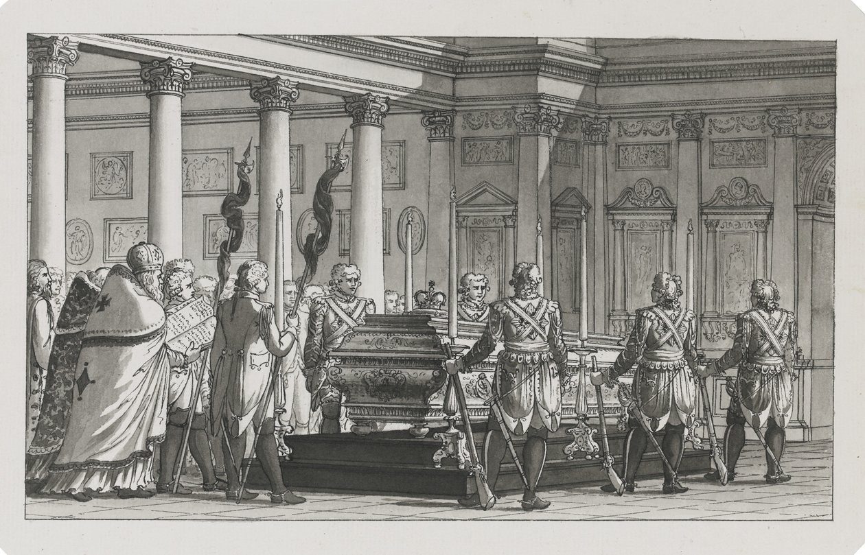 Cesarz Paweł I leżący w stanie pod strażą honorową autorstwa Giacomo Antonio Domenico Quarenghi