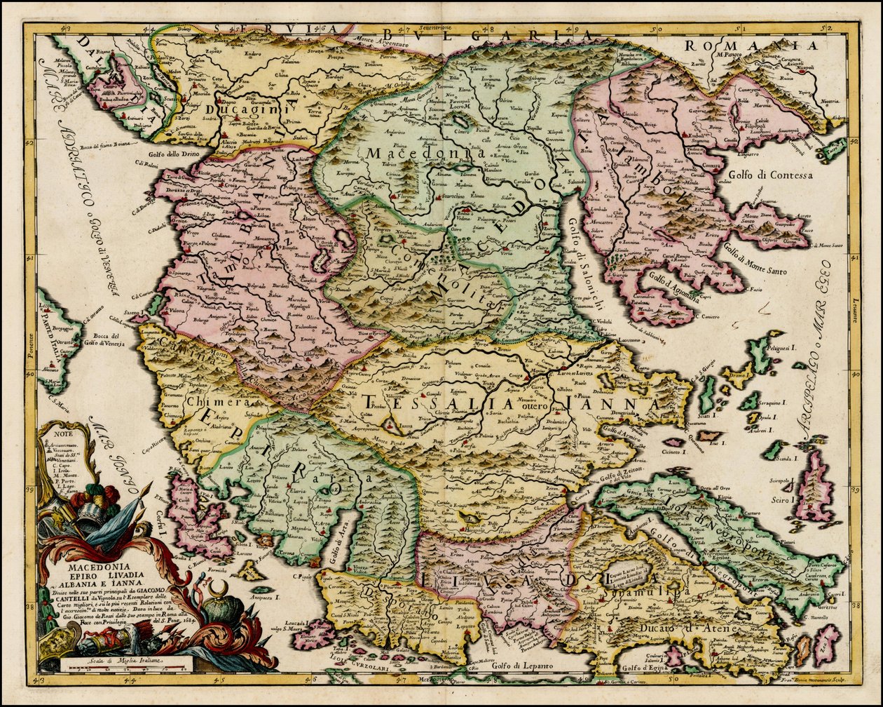 Mapa Macedonii i Tesalii z 1684 r. autorstwa Giacomo Cantelli da Vignola autorstwa Giacomo Cantelli