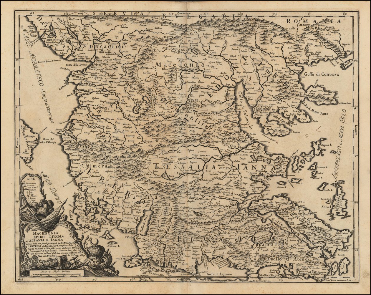 Mapa Tesalii i Macedonii z 1684 r. autorstwa Giacomo Cantelli da Vignola autorstwa Giacomo Cantelli